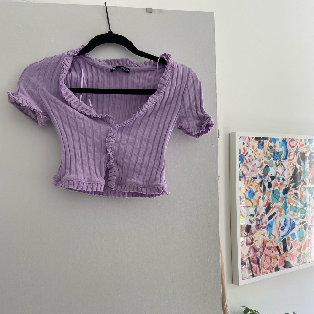Zara Lilac Ruffled Crop Top with Button